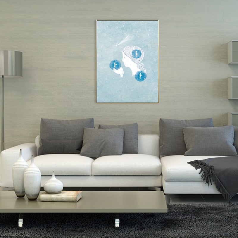 Figure and Animal Drawing Canvas Kids Textured Wall Art in Pastel Color for Room
