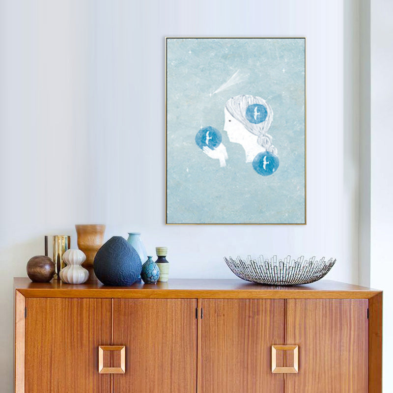 Figure and Animal Drawing Canvas Kids Textured Wall Art in Pastel Color for Room