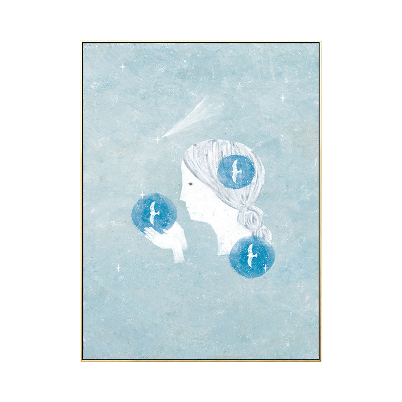 Figure and Animal Drawing Canvas Kids Textured Wall Art in Pastel Color for Room