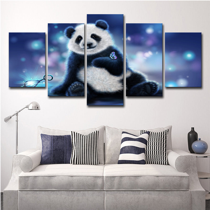 Black and White Panda Canvas Art Multi-Piece Wall Decor on Purple for Family Room