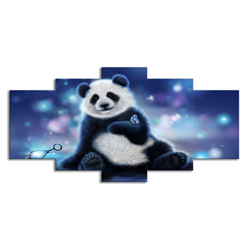 Black and White Panda Canvas Art Multi-Piece Wall Decor on Purple for Family Room