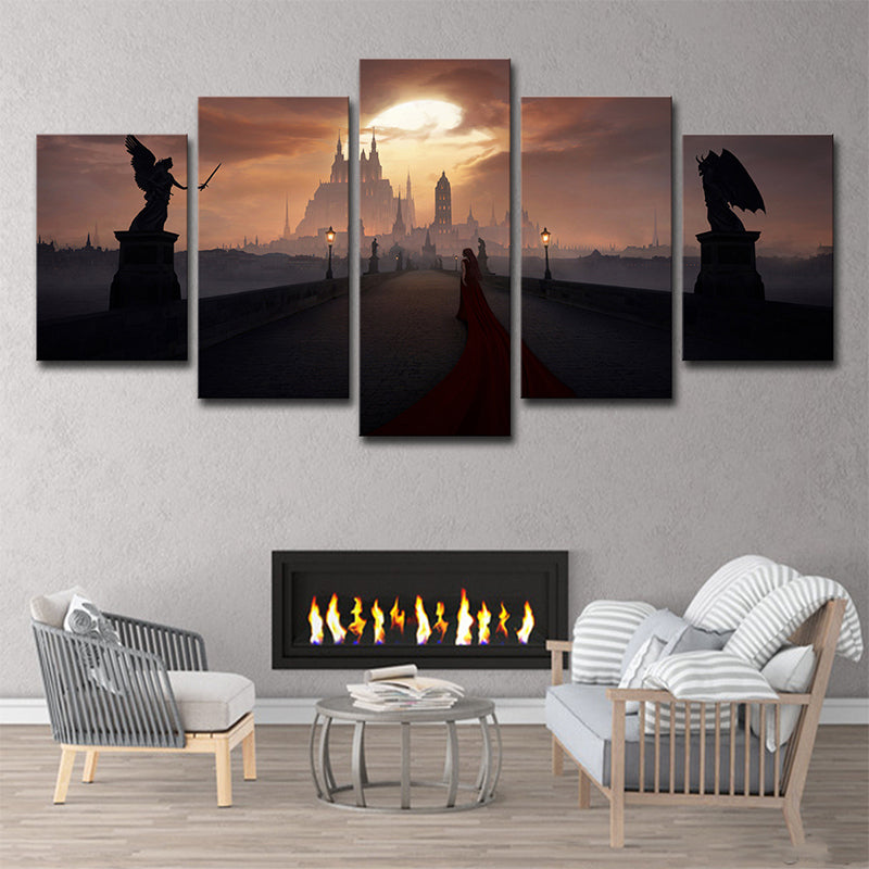 Brown Angel and Demon Wall Art Multi-Piece Modernism Teenage Bedroom Canvas Print