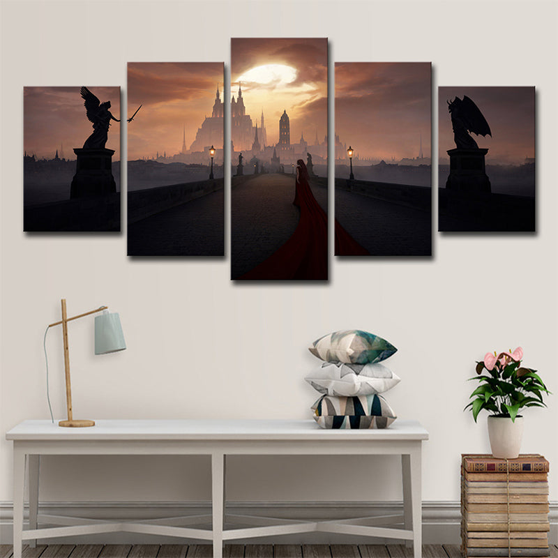 Brown Angel and Demon Wall Art Multi-Piece Modernism Teenage Bedroom Canvas Print