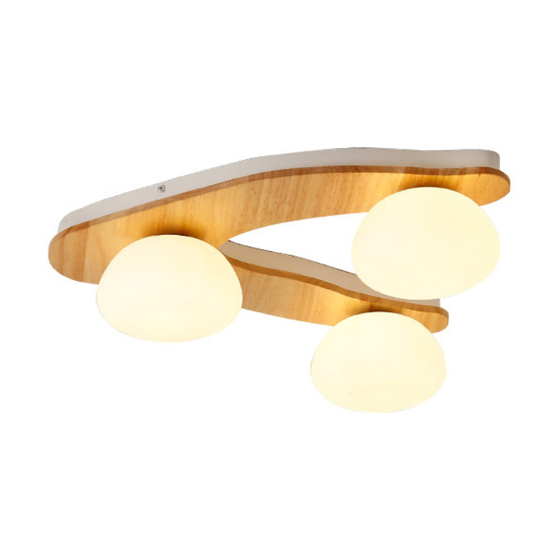 Nordic Stylish Oval Ceiling Mount Light Milk Glass Wood Ceiling Fixture for Study Room