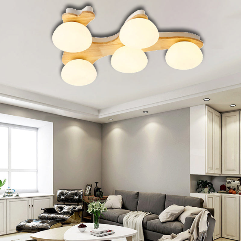 Nordic Stylish Oval Ceiling Mount Light Milk Glass Wood Ceiling Fixture for Study Room