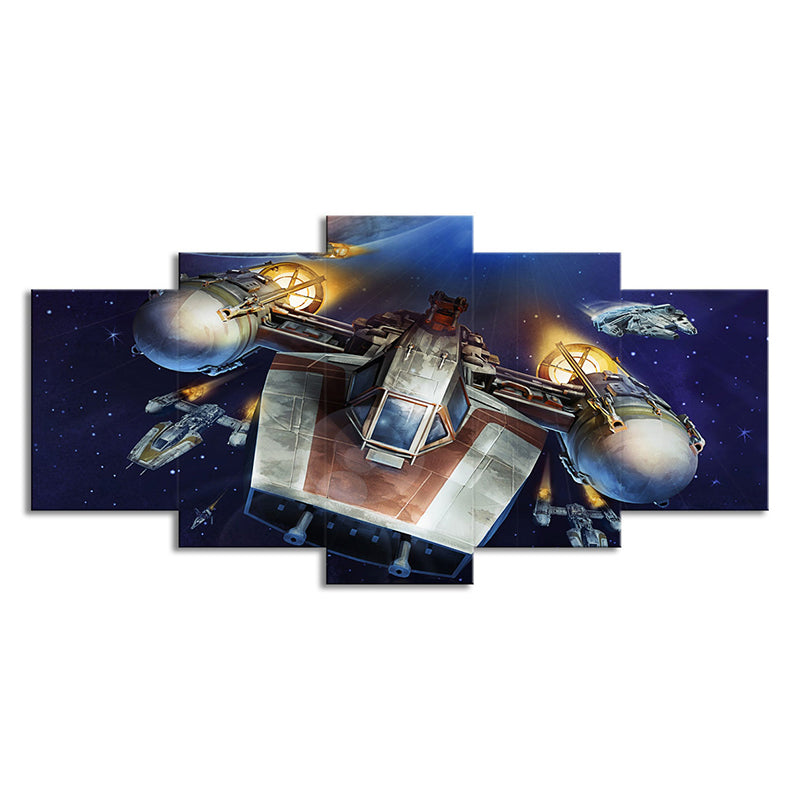 Sci-Fi Y-Wing Starfighter Wall Art Decor Dark Blue Outer Space Canvas Print for Bedroom