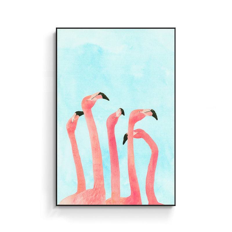 Flamingo Pattern Wall Decor in Pastel Color Tropical Style Painting for Living Room