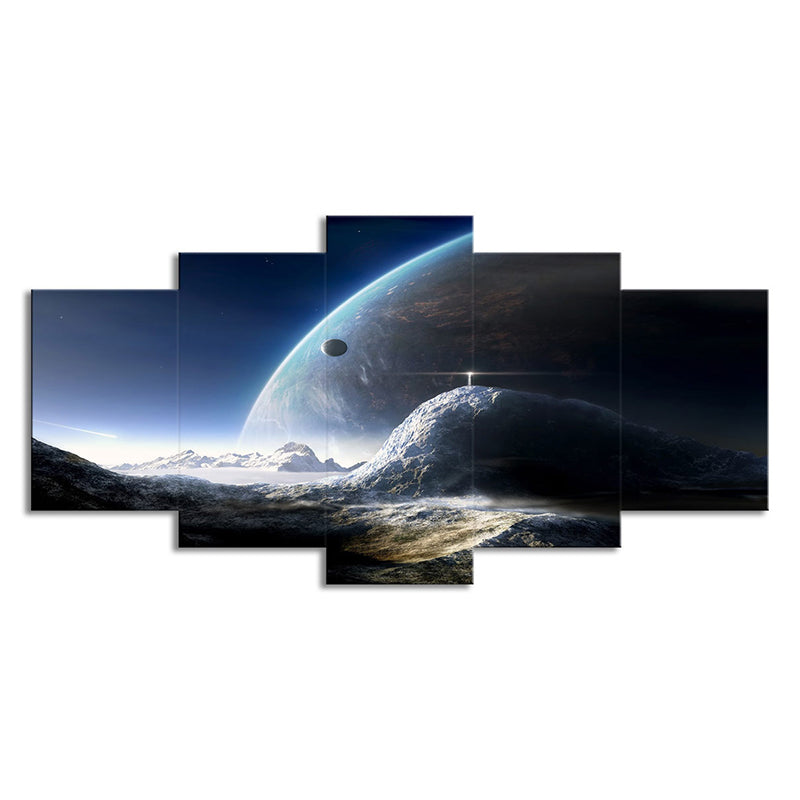 Universe Planet Surface View Canvas Blue Sci-Fi Wall Art Print for House Interior