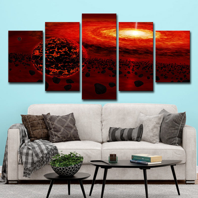 Red Universe Landscape Wall Art Decor Multi-Piece Canvas Print for Teenage Bedroom