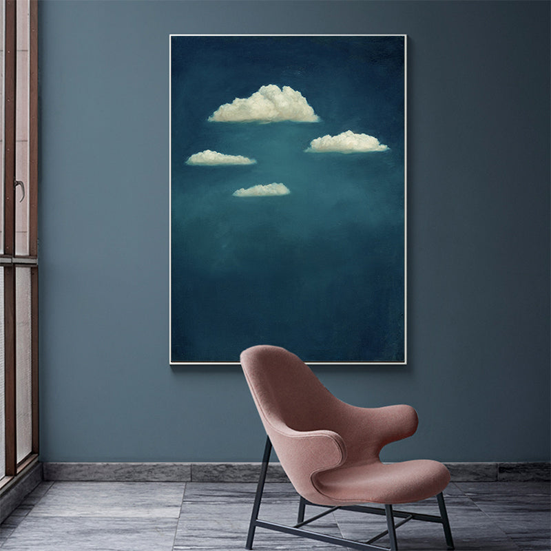 Blue Cloud Canvas Wall Art Cartoon Textured Painting for Dining Room, Multiple Sizes
