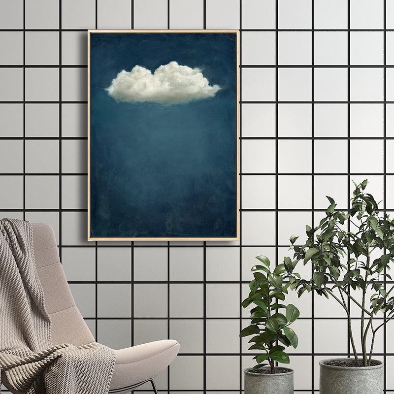 Blue Cloud Canvas Wall Art Cartoon Textured Painting for Dining Room, Multiple Sizes