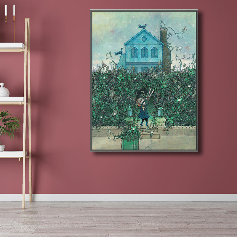 Kids Boy Trimming Drawing Art Print Pastel Color Childrens Bedroom Canvas for Decor