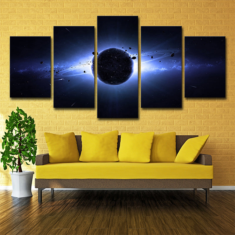 Science Fiction Space Eclipse Canvas Dark Blue Multi-Piece Wall Art Decor for Living Room