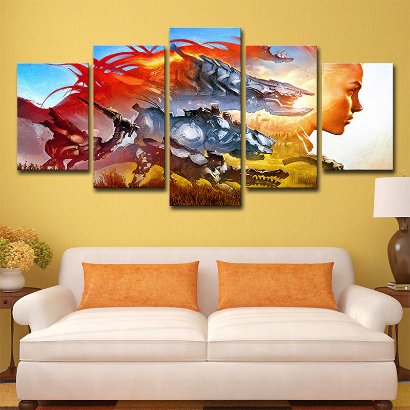 Kids Fantasy Game Character Canvas Orange Multi-Piece Wall Art Decor for Living Room