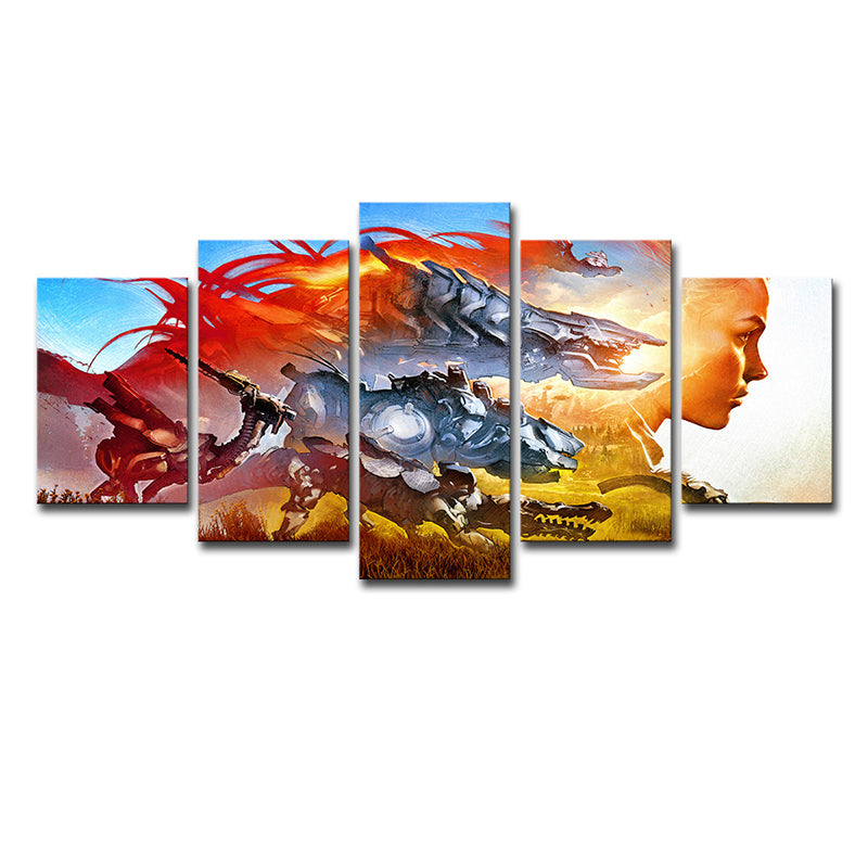 Kids Fantasy Game Character Canvas Orange Multi-Piece Wall Art Decor for Living Room