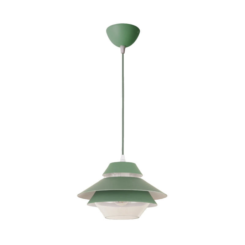 Macaron Stylish Flared Pendant Lighting Metallic 1-Light Living Room Hanging Ceiling Light in Blue/Green