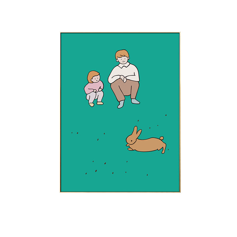 Happy Family Drawing Wall Art House Interior Figure Canvas Print in Pastel Color