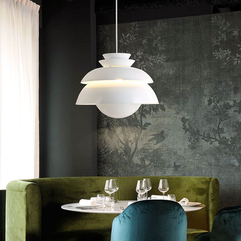 Lámpara contemporánea de Luz Cancar de nivel blanco 1 lámpara colgante metálica de 1 luces con sombra acampanada para restaurante