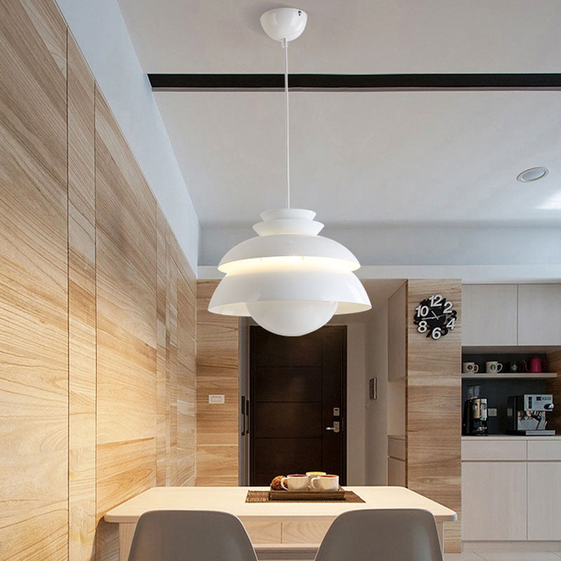 White Tiered Hanging Light Contemporary Style 1-Light Metallic Pendant Lamp with Flared Shade for Restaurant