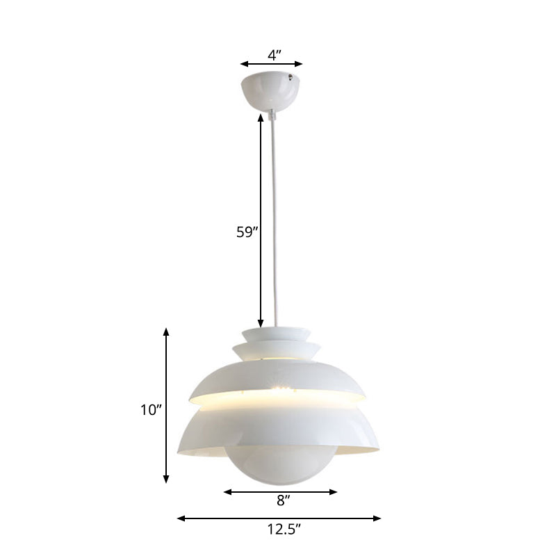 White Tiered Hanging Light Contemporary Style 1-Light Metallic Pendant Lamp with Flared Shade for Restaurant