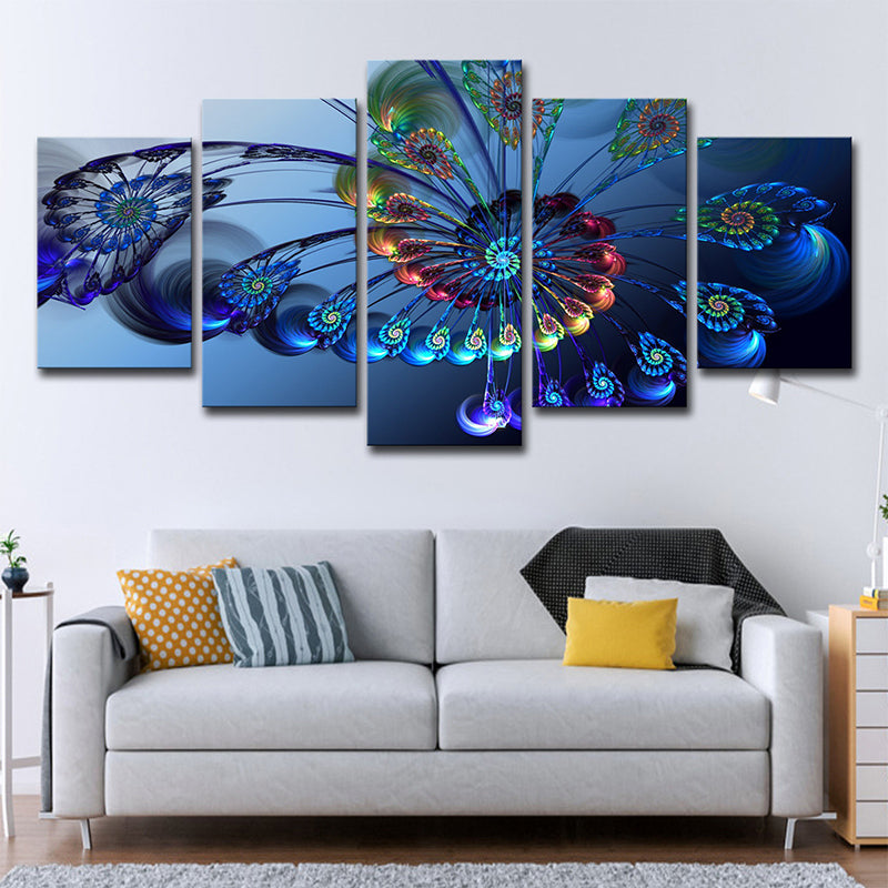 Blue Butterfly Wall Art Peacock Feather Modern Multi-Piece Canvas for Bedroom