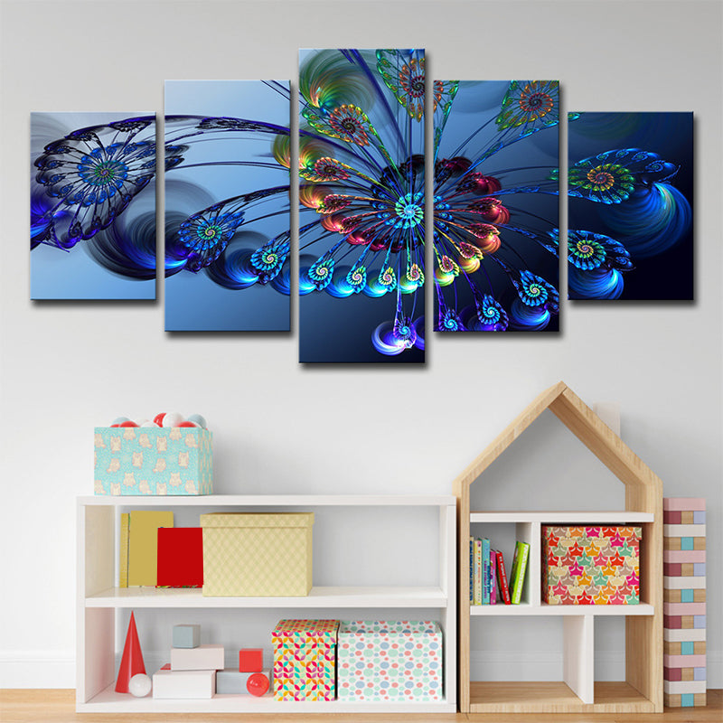 Blue Butterfly Wall Art Peacock Feather Modern Multi-Piece Canvas for Bedroom