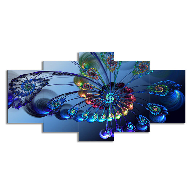 Blue Butterfly Wall Art Peacock Feather Modern Multi-Piece Canvas for Bedroom