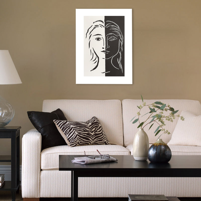 Woman Head Pencil Sketch Canvas Simplicity Textured Wall Art Print in Black and White