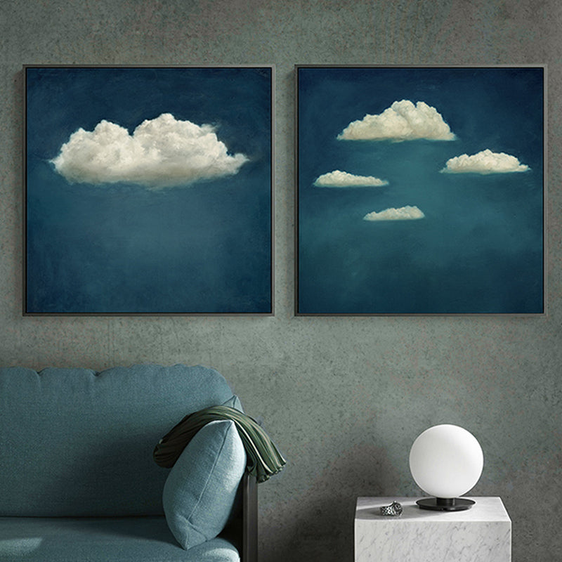 Cartoon Cloud Art Print Blue Wall Decor for Living Room, Multiple Sizes Available