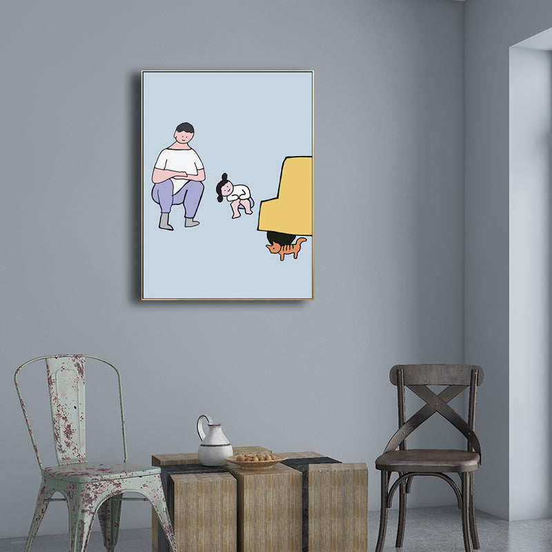 Childrens Art Kids Canvas Print Father Playing with His Baby Soft Color Wall Decor