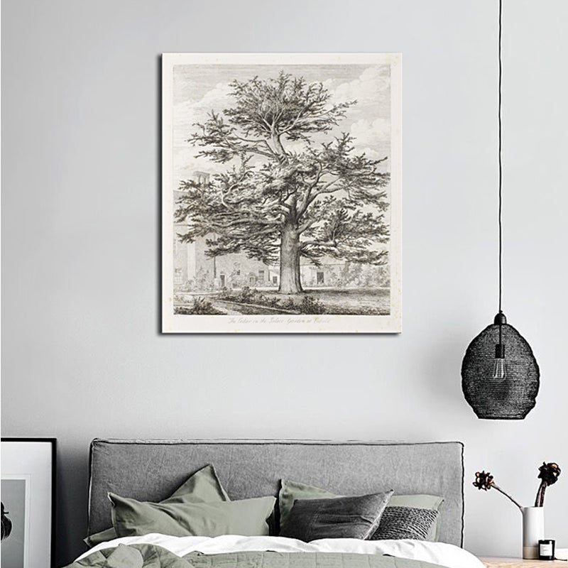 Pencil Towering Trees Painting Minimalism Style Canvas Textured Wall Print in Gray