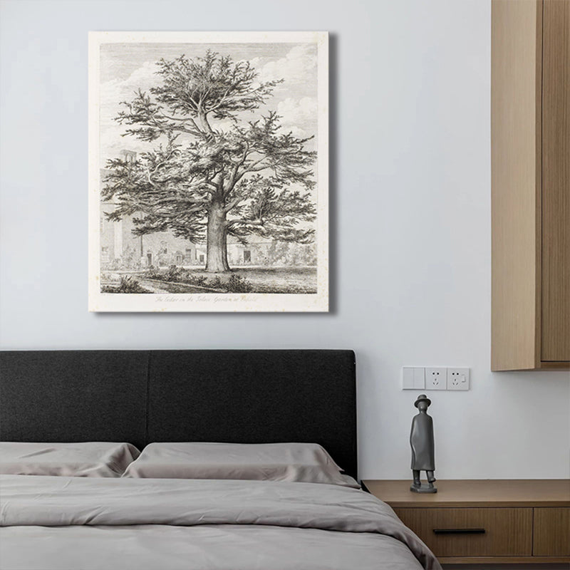 Pencil Towering Trees Painting Minimalism Style Canvas Textured Wall Print in Gray