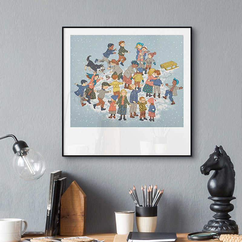 Kid Players Drawing Print Canvas Art Soft Color Textured Wall Decor for Living Room