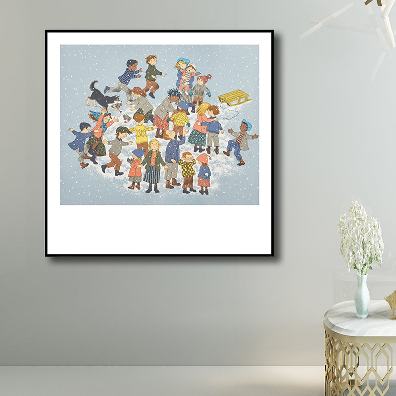 Toile imprimée de dessin de joueurs d'enfants, décoration murale texturée de couleur douce pour le salon