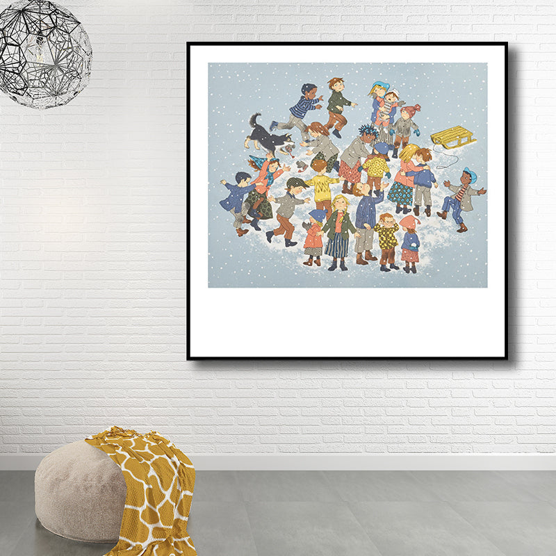Toile imprimée de dessin de joueurs d'enfants, décoration murale texturée de couleur douce pour le salon