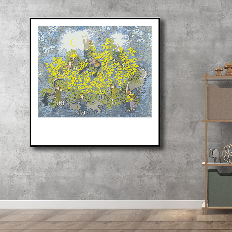 Kid Players Drawing Print Canvas Art Soft Color Textured Wall Decor for Living Room