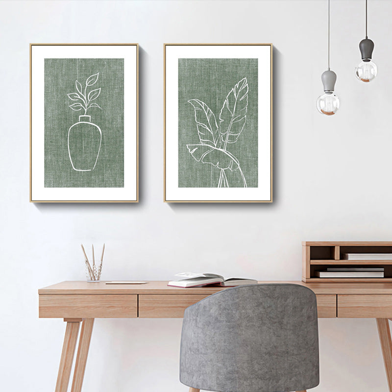 Minimalism Botanical and Vase Painting Green Girls Bedroom Wall Art, Multiple Sizes