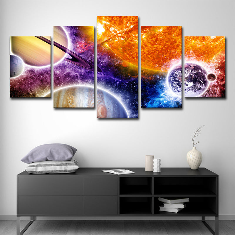 Universe Planet and Nebula Canvas Print Kids Multi-Piece Wall Art in Orange-Purple