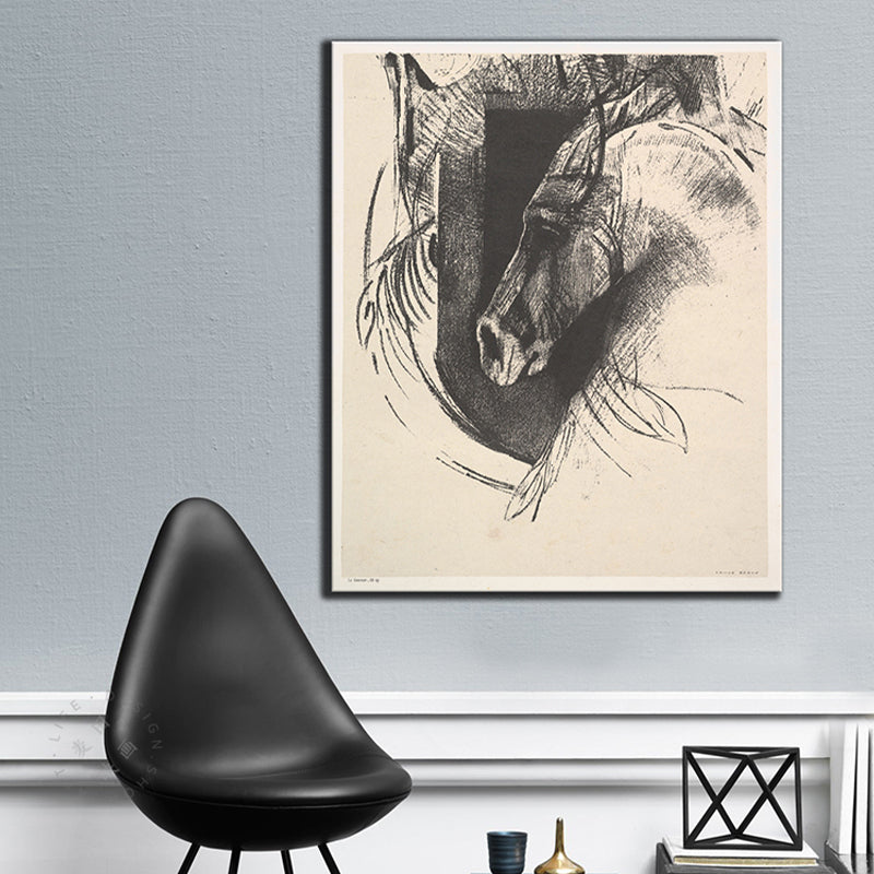Minimalism Style Horse Head Painting Dark Gray Textured Wall Decor for Dining Room