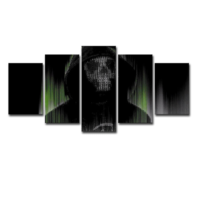 Digital Print Skull Wall Art Black and Green Canvas Wall Decor for Room, Multi-Piece