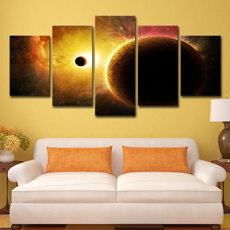 Yellow Planets Canvas Print Multi-Piece Sci-Fi Children Bedroom Wall Art Decor
