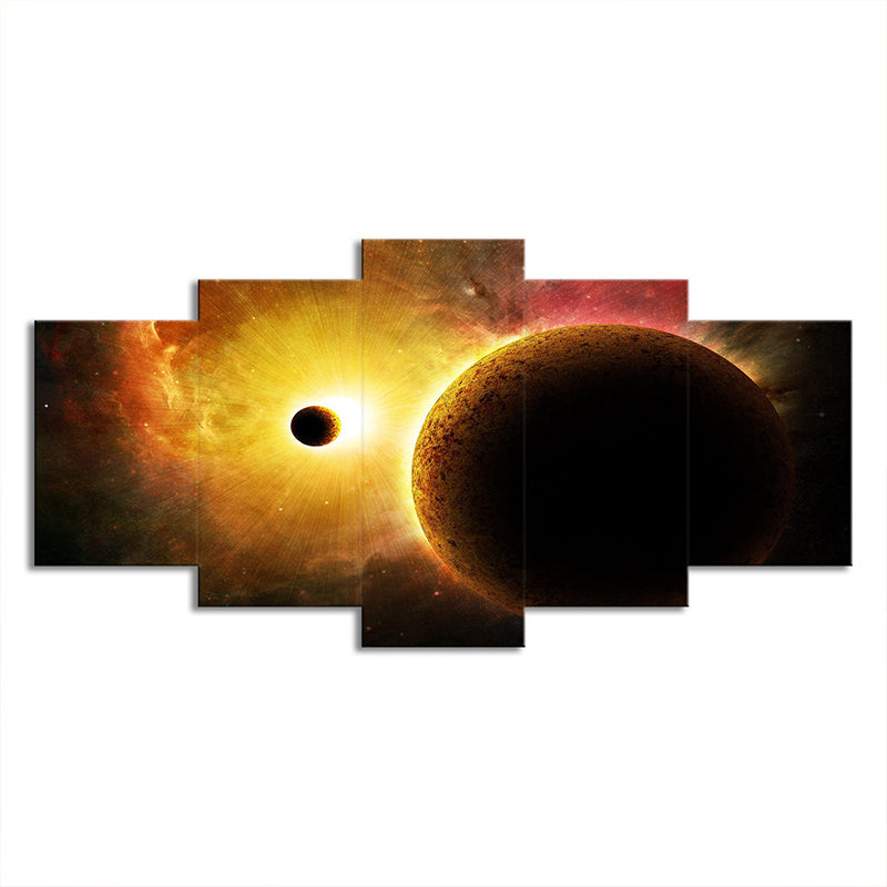 Yellow Planets Canvas Print Multi-Piece Sci-Fi Children Bedroom Wall Art Decor