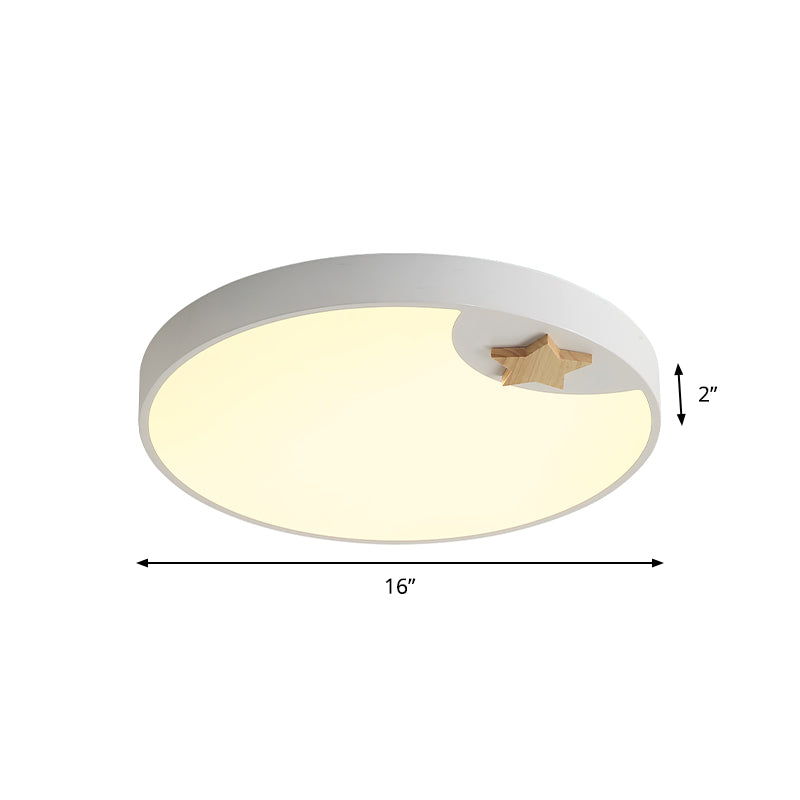 Circle Acrylic Ceiling Fixture Contemporary 16"/19.5" Wide LED White Flush Light with Wood Star Deco