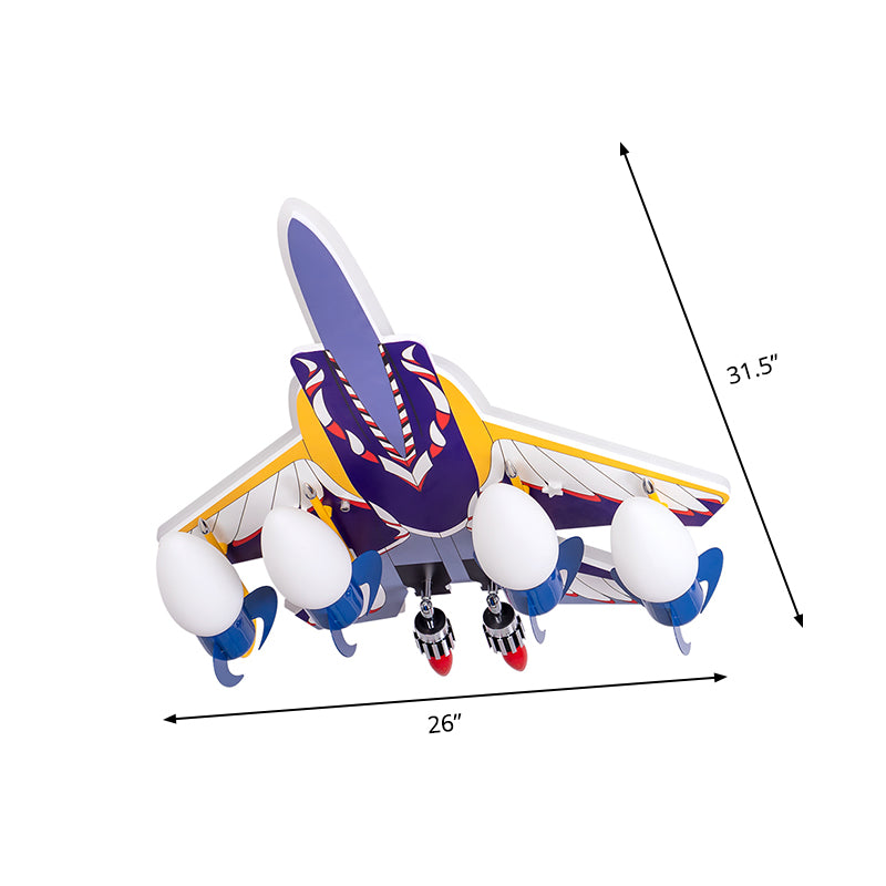 ROCKET Children Room Semi Flush Lámpara Metálica 4 Bulbos de bulbos de dibujos animados Luz montada en azul