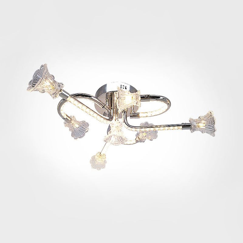 Roestvrijstalen LED bloemen semi-spoelige eigentijds gesneden kristallen plafond gemonteerd armatuur in warm/wit licht