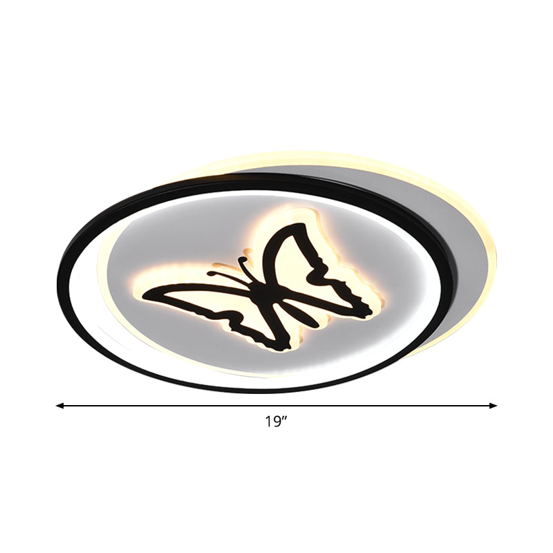 Round/Square Bedroom Ceiling Lamp Acrylic LED Nordic Flush Mount Lighting with Butterfly/Dolphin Design in Black