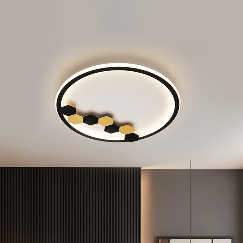 Simple Round/Square Ceiling Flush Acrylic LED Corridor Flush Mount Lamp with Leaf/Geometric Design in Black