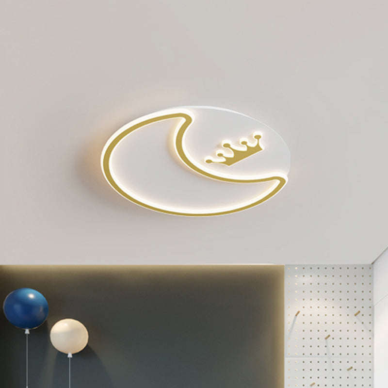Modernist LED Ceiling Fixture Gold Crescent and Crown Flush Mount Light with Acrylic Shade