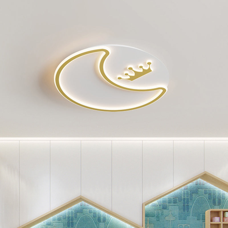 Modernist LED Ceiling Fixture Gold Crescent and Crown Flush Mount Light with Acrylic Shade