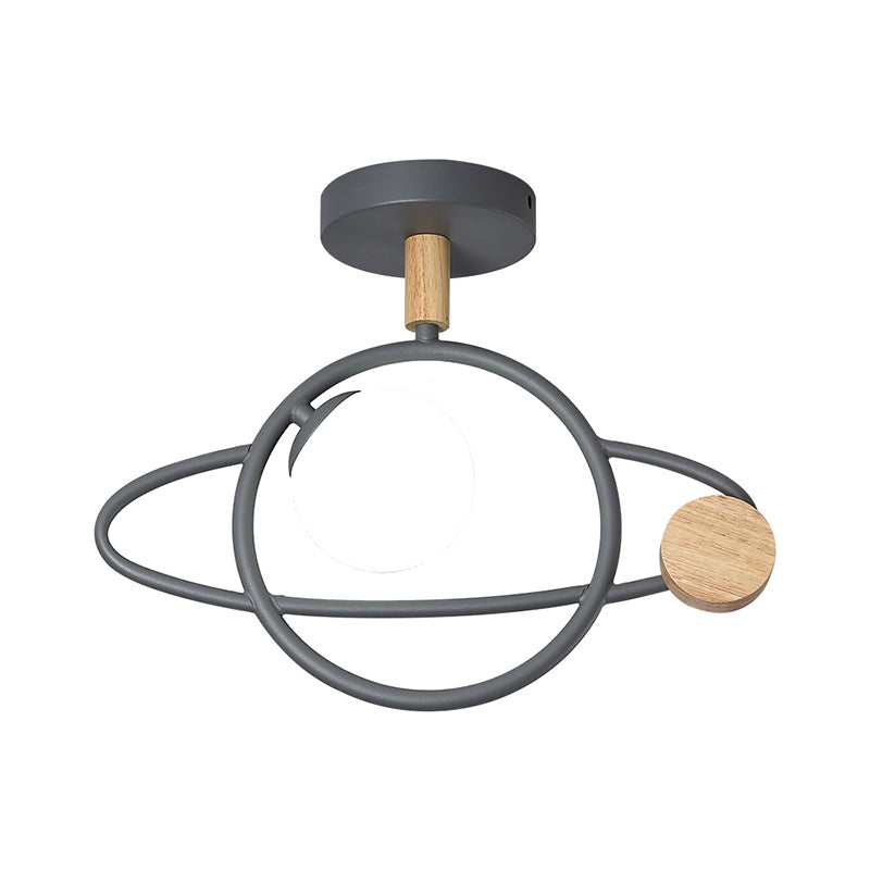 Grey Planet Orbit Semi Flush Contemporary 1 Head Metallic Ceiling Mounted Fixture